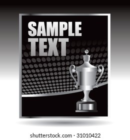 elaborate trophy on black halftone banner