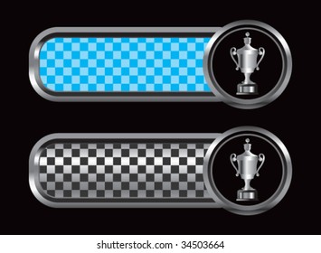 elaborate trophy on diamond textured banners