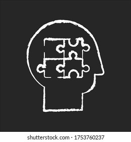 Elaboration chalk white icon on black background. Puzzled mind. Logical mindset. Analysis for smart solution. Human memory. Therapy for mental health. Isolated vector chalkboard illustration