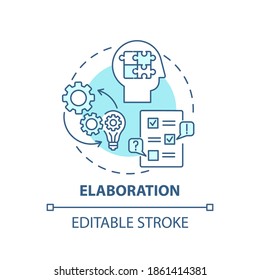 Elaboration concept icon. Creative thinking skills. Interesting variety things creation. Brain creations idea thin line illustration. Vector isolated outline RGB color drawing. Editable stroke