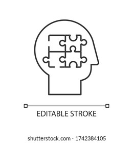 Elaboration pixel perfect linear icon. Logical mindset. Counseling for psychological problem. Thin line customizable illustration. Contour symbol. Vector isolated outline drawing. Editable stroke