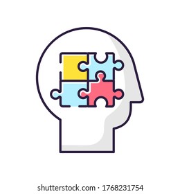 Elaboration RGB color icon. Puzzled mind. Logical mindset. Counseling for psychological problem. Analysis for smart solution. Human memory. Therapy for mental health. Isolated vector illustration