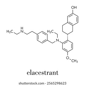 Elacestrant drug molecule. Skeletal formula.