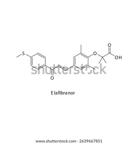 Elafibranor chemical structure skeletal formula. PPAR alpha, delta agonist drug used to treat Nonalcoholic steatohepatitis (NASH), dyslipidemia. Simple schematic illustration.