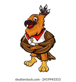 Elang Jawa ( Javanese Eagle ) wearing white red uniform cartoon illustration mascot