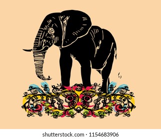 Elaphant with flower graphic design vector art