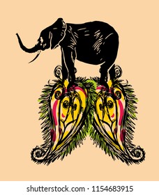 Elaphant with flower graphic design vector art