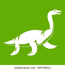 Elasmosaurine dinosaur icon white isolated on green background. Vector illustration