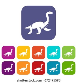 Elasmosaurine dinosaur icons set vector illustration in flat style In colors red, blue, green and other