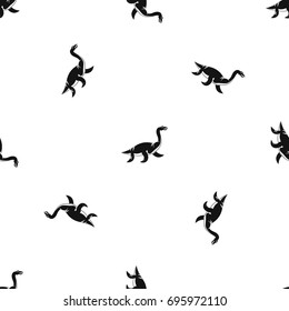Elasmosaurine dinosaur pattern repeat seamless in black color for any design. Vector geometric illustration
