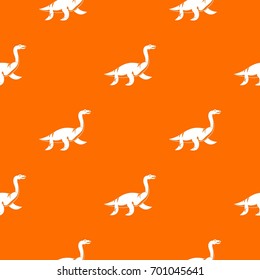 Elasmosaurine dinosaur pattern repeat seamless in orange color for any design. Vector geometric illustration