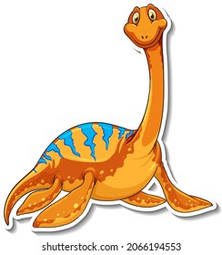 Elasmosaurus dinosaur cartoon character sticker illustration