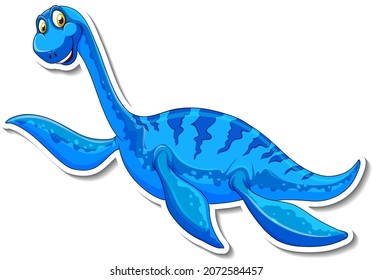 Elasmosaurus dinosaur cartoon character sticker illustration
