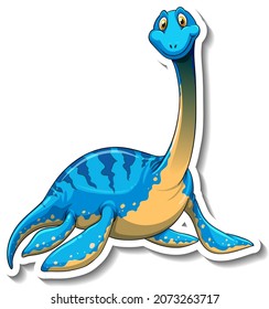 Elasmosaurus dinosaur cartoon character sticker illustration