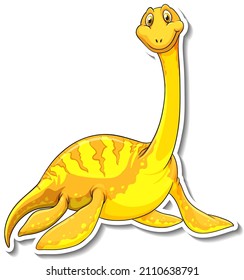 Elasmosaurus dinosaur cartoon character sticker illustration