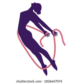 Elastic band for exercise - woman graceful silhouette - isolated on white background - vector. Fitness. Home workout