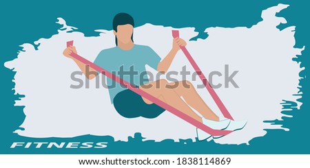 Elastic band - man doing exercise - vector. Fitness. Home workout. Sports horizontal banner