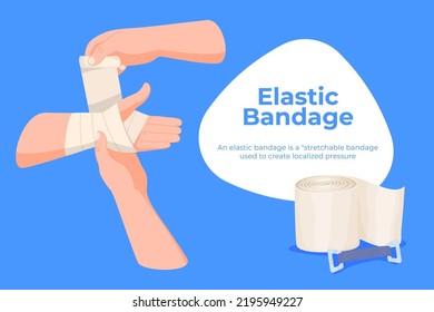 Elastic bandage. Help with hand injuries. Bandage of a person hand. Vector illustration