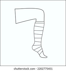 Elastic bandage on human leg. Roll and wrap medical gauze over a foot. Broken or injured ankle. Healthcare concept. First help in a clinic or hospital. Patient with trauma flat vector illustration