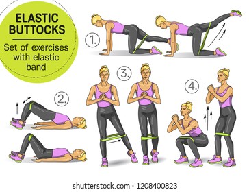 Elastic buttocks. Set of exercises with elastic band