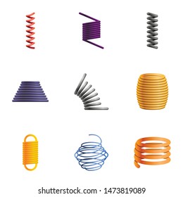 Elastic coil spring icon set. Cartoon set of 9 elastic coil spring vector icons for web design isolated on white background