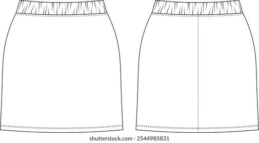 elastic fit pencil tight body con a line mini short skirt template technical drawing flat sketch cad mockup fashion woman design style model 