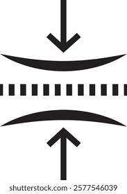 Elastic flexibility icon. Compact and push arrow sign. Stretched and compressed element, Flexible pressure symbol. Quality design element. Resilience material sign. Editable stroke.