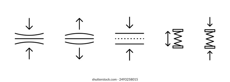 Elastic, flexibility icons set. Push, pressure symbols collection. Vector icons