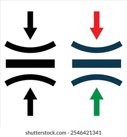 Elástico, conjunto de ícones de flexibilidade. Pressionar, coleção de símbolos de pressão. Ícone Resiliência. Sinal de material elástico. Ilustração vetorial.