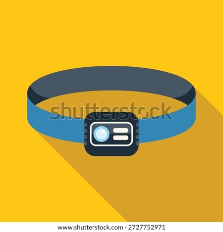 Elastic headlamp with light beam for working in the dark, isolated on a yellow background