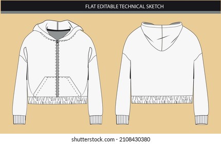 Elastic hem and zipper hoodie vector file