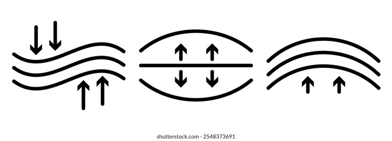 Ícone Elástico. Ícone de setas de compactação. Ícone Resiliência. Ilustração vetorial.