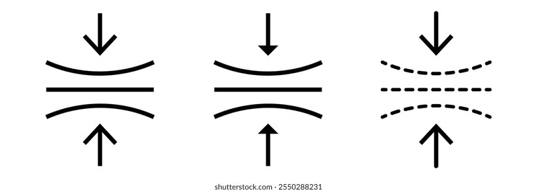 Ícone Elástico. Ícone de setas de compactação. Ícone Resiliência. Ilustração de vetor de ícone elástico em plano de fundo isolado.