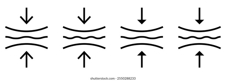 Ícone Elástico. Ícone de setas de compactação. Ícone Resiliência. Ilustração de vetor de ícone elástico em plano de fundo isolado.