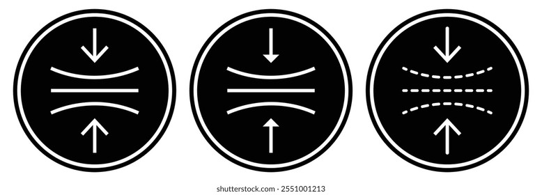 Ícone Elástico. Ícone de setas de compactação. Ícone Resiliência. Ícone de elasticidade, ilustração vetorial de sinal de linha.