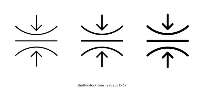 Conjunto de contorno de icono elástico. Elasticidad icono conjunto. Comprimir símbolo de icono de Vector.