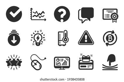 Elastic, Inspiration and Computer mouse icons set. Refresh bitcoin, Talk bubble and Diagram chart signs. Vector