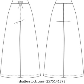 elastic mid rise mid waist high risehigh waist wide leg palazzo drawstring pant trouser sweatpanttemplate technical drawing flat sketch cad mockup fashion woman design style model 