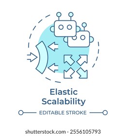 Elastic scalability soft blue concept icon. RPA flexibility for business needs. Robotic process automation. Round shape line illustration. Abstract idea. Graphic design. Easy to use in article