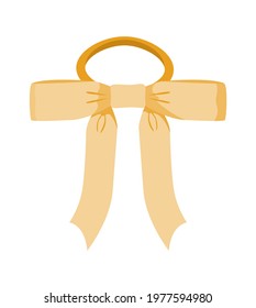 Elastic scrunchy, rubber band decorated with a yellow bow. A cute female accessory for young girls and toddlers. A flat-style vector illustration, isolated on a white background.