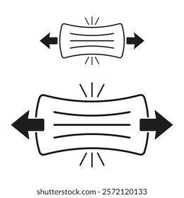 Elastic stretch icon. Black and white arrows. Abstract flexibility concept. Minimalist vector design.