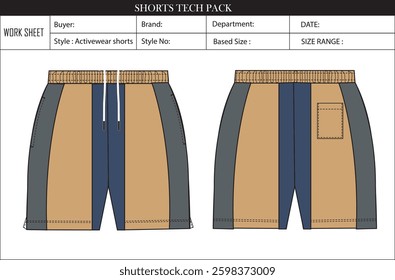 elastic waist band shorts design flat sketch