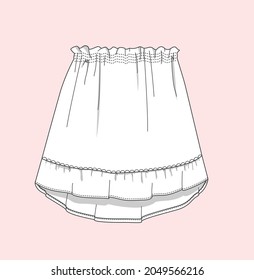 Elasticated summer skirt flat sketch illustration 
