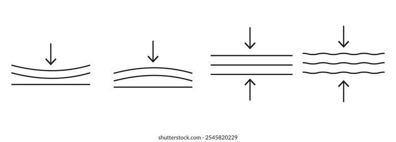 Ícone da linha de elasticidade, pictograma vetorial de material elástico. Ilustração de cuidados com a pele, anti rugas, sinal de facelift para embalagens de cosméticos. 333