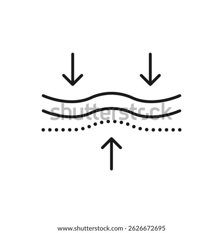 Elasticity line icon, vector pictogram of elastic material. Skincare illustration, anti wrinkle, facelift sign for cosmetics packaging.