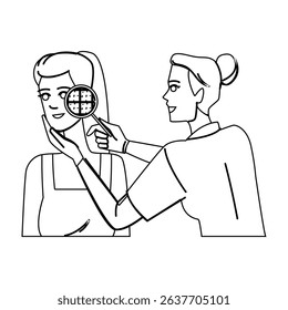 elasticity skin analysis vector. pores pigmentation, sensitivity exfoliation, sebum collagen elasticity skin analysis character. people black line pencil drawing illustration
