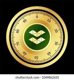 Elastos (ELA) cryptocurrency safe lock. Eps10 vector illustration isolated on black background.