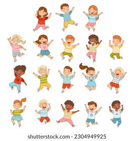 Elated Children Jumping with Joy Expressing Excitement and Happiness Big Vector Set