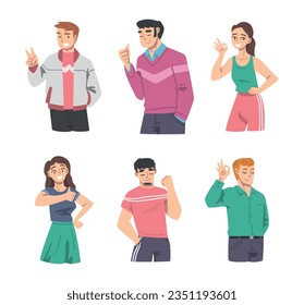 Elated Male and Female Showing Positive Gesture Vector Set