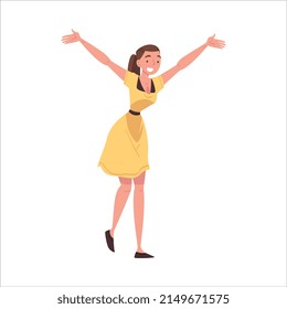 Elated Woman with Outstretched Arms Running Toward Someone Vector Illustration